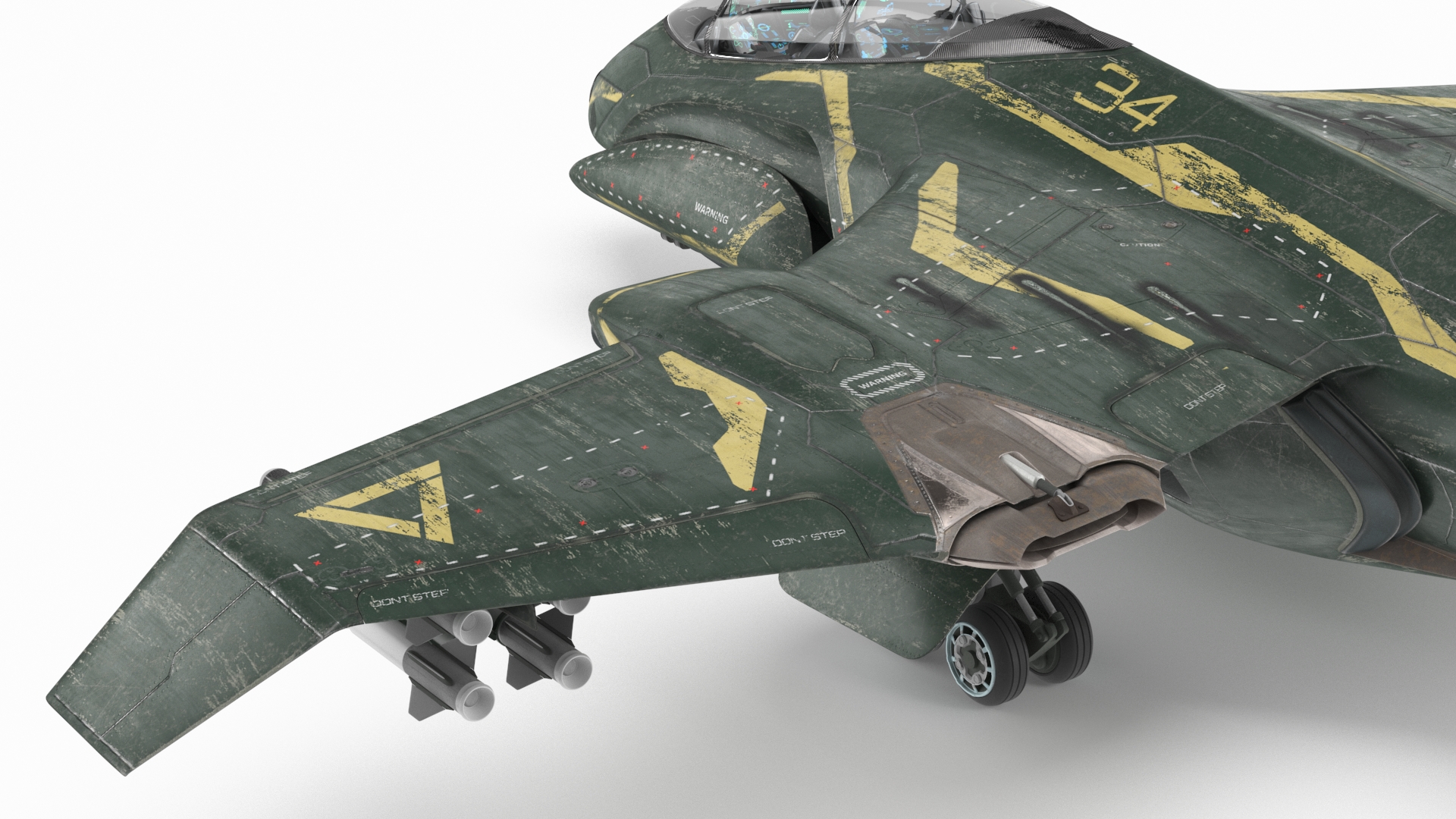 Futuristic Damaged Fighter Aircraft Rigged 3D