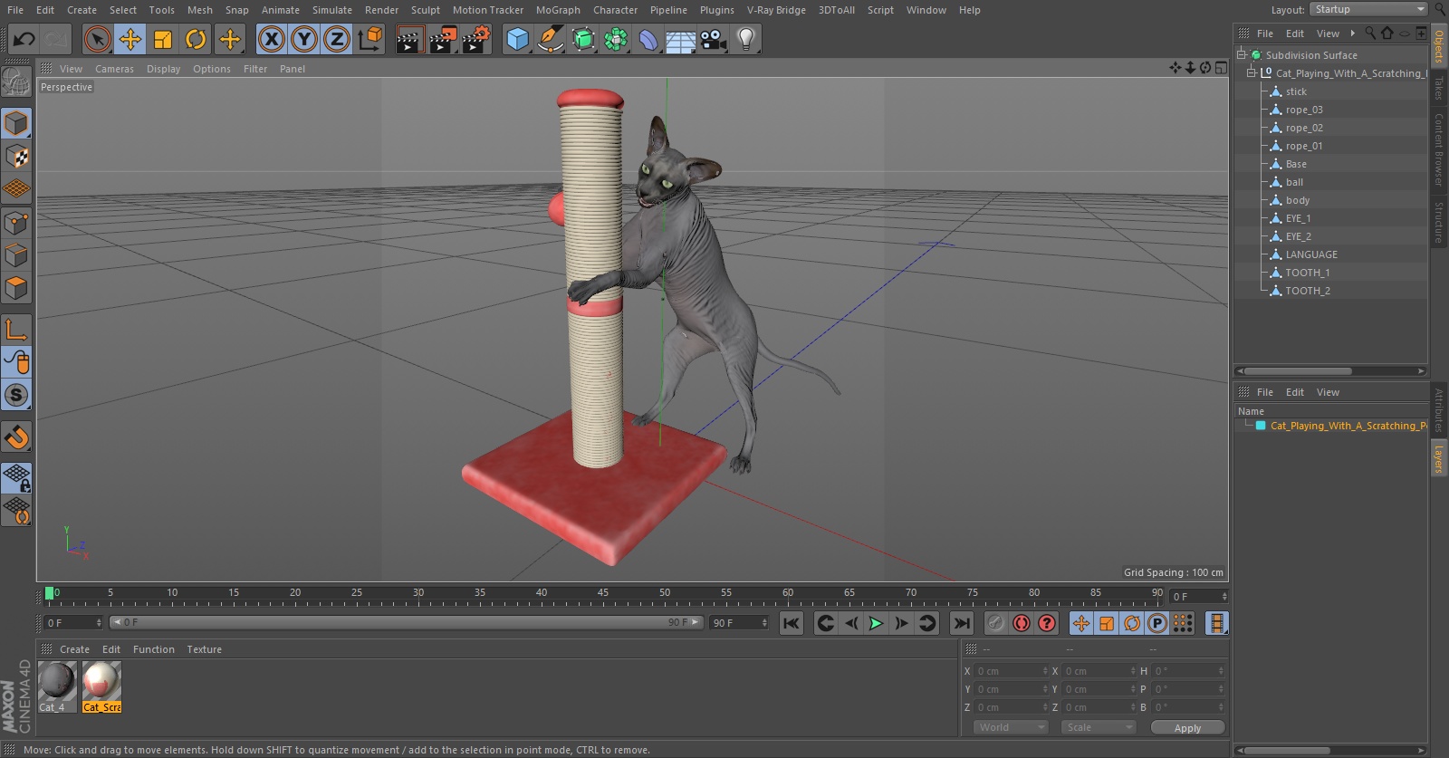 Cat Playing With A Scratching Post 3D model