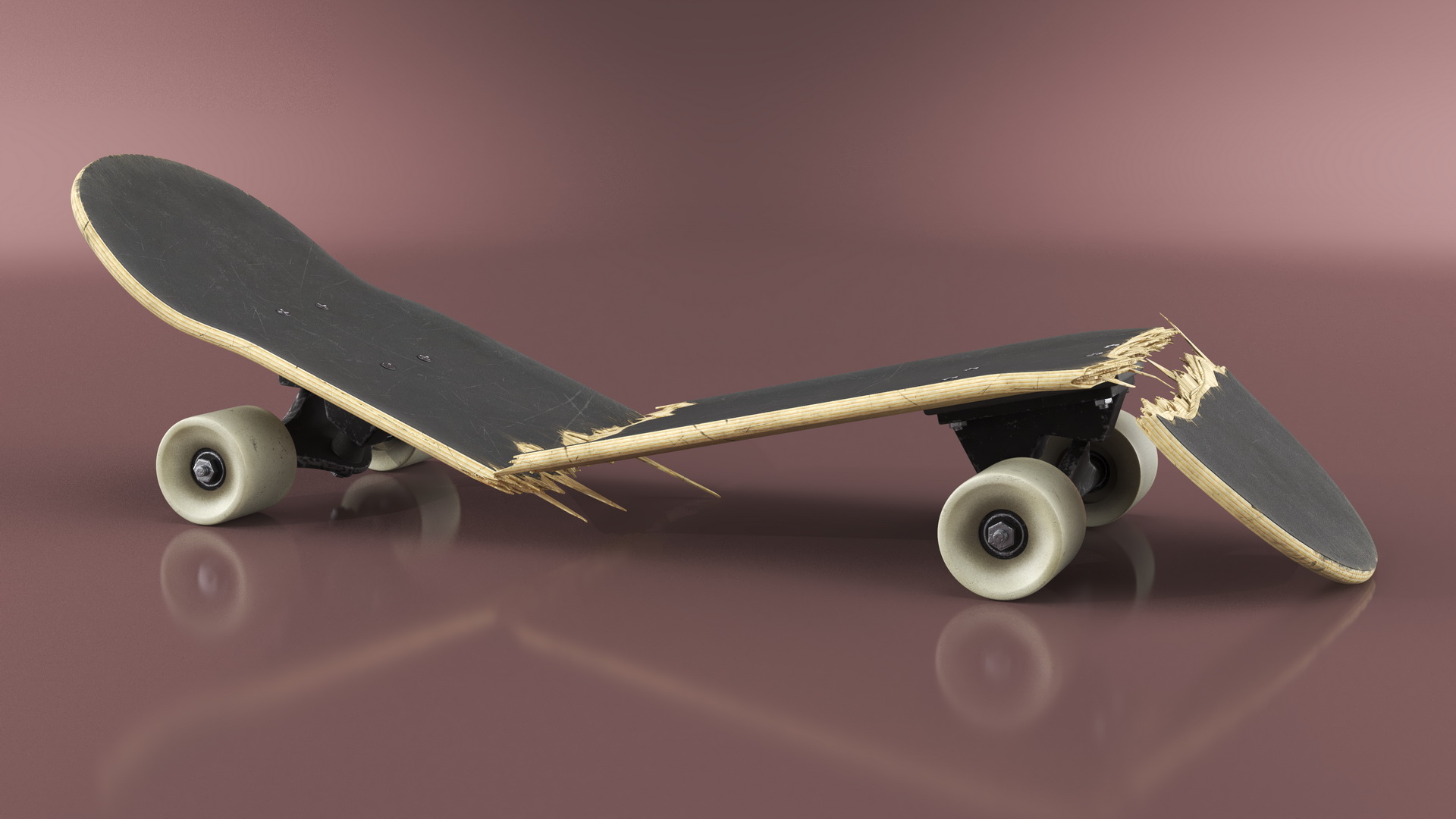 3D Skateboard Broken in Three Pieces model