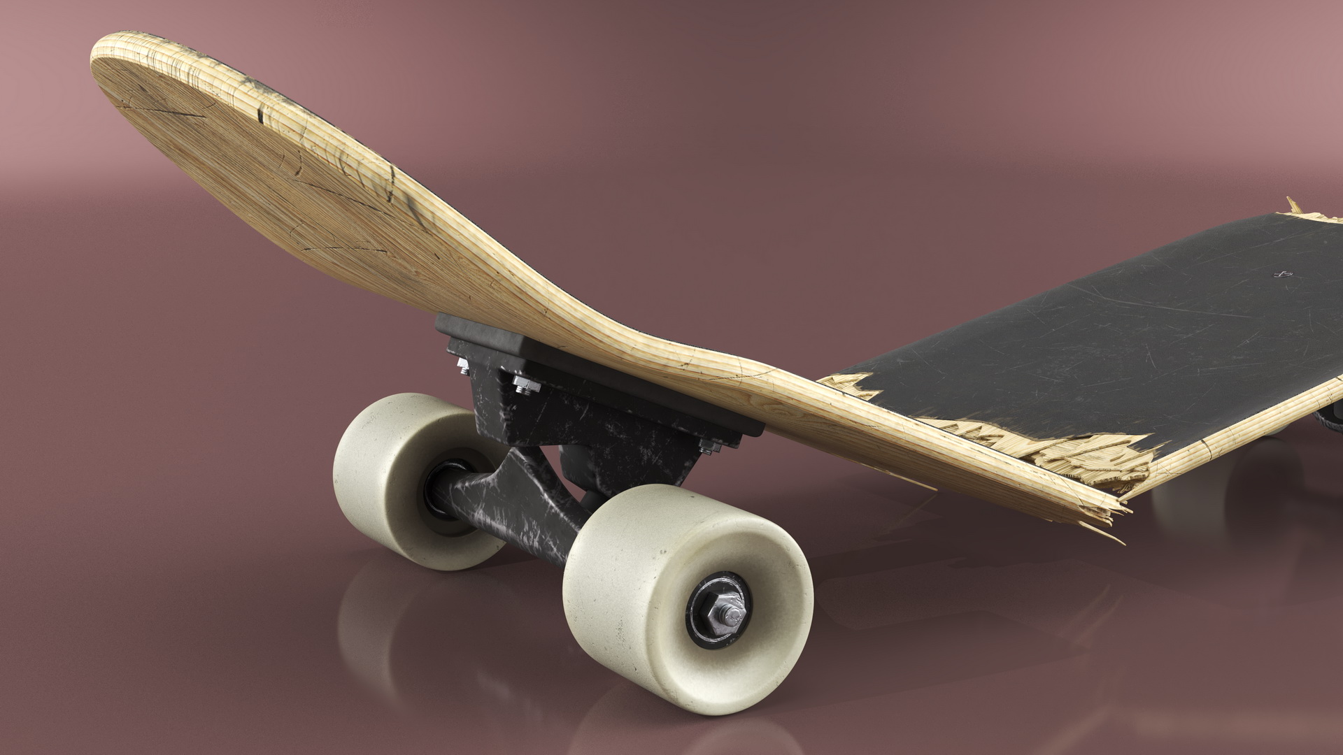 3D Skateboard Broken in Three Pieces model