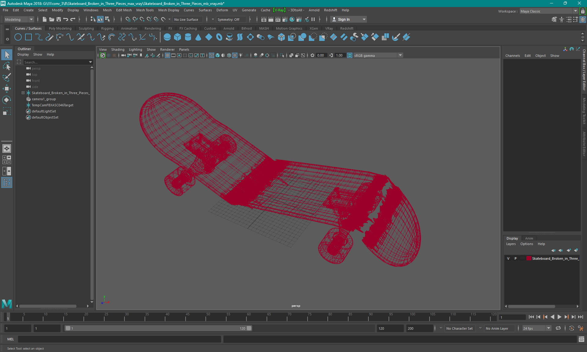 3D Skateboard Broken in Three Pieces model