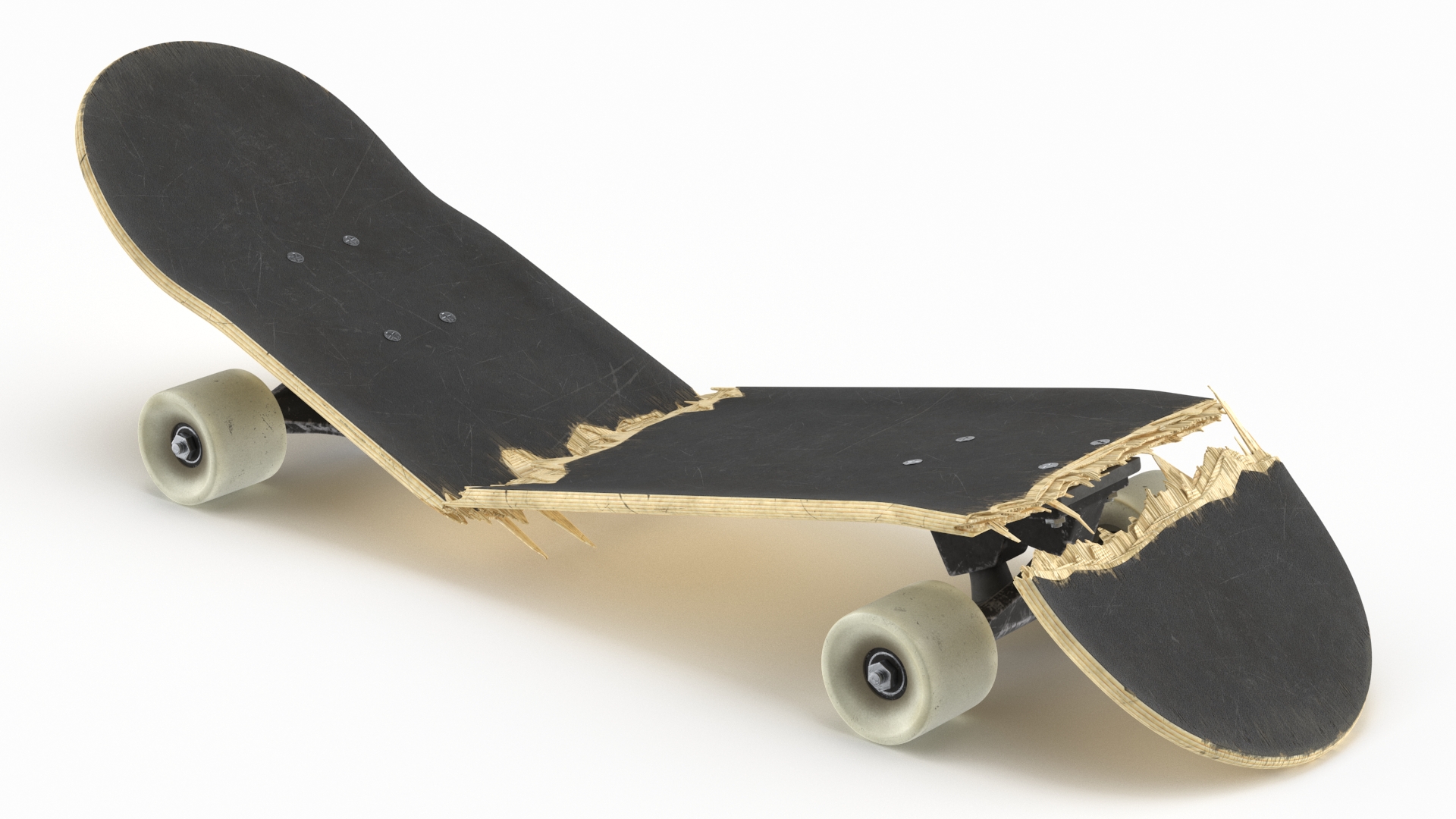 3D Skateboard Broken in Three Pieces model