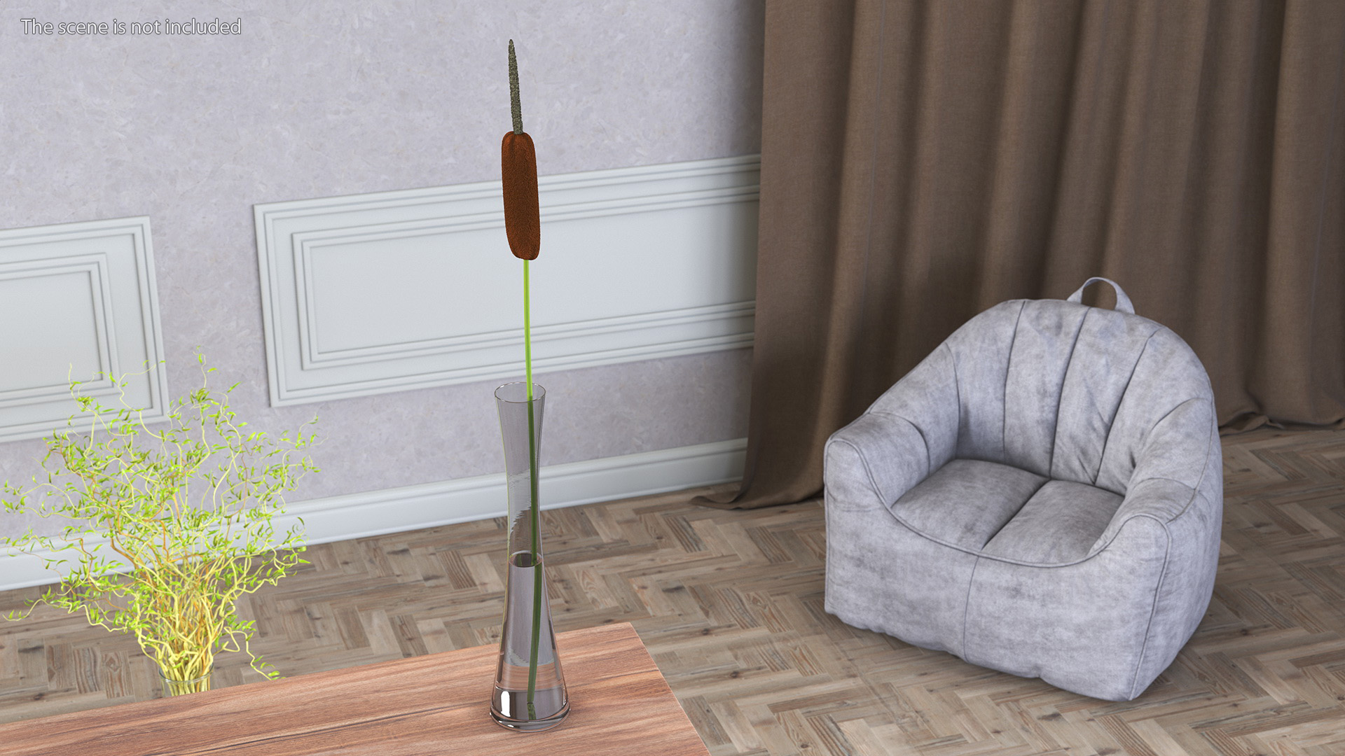 Typha Latifolia in Glass Vase 3D model