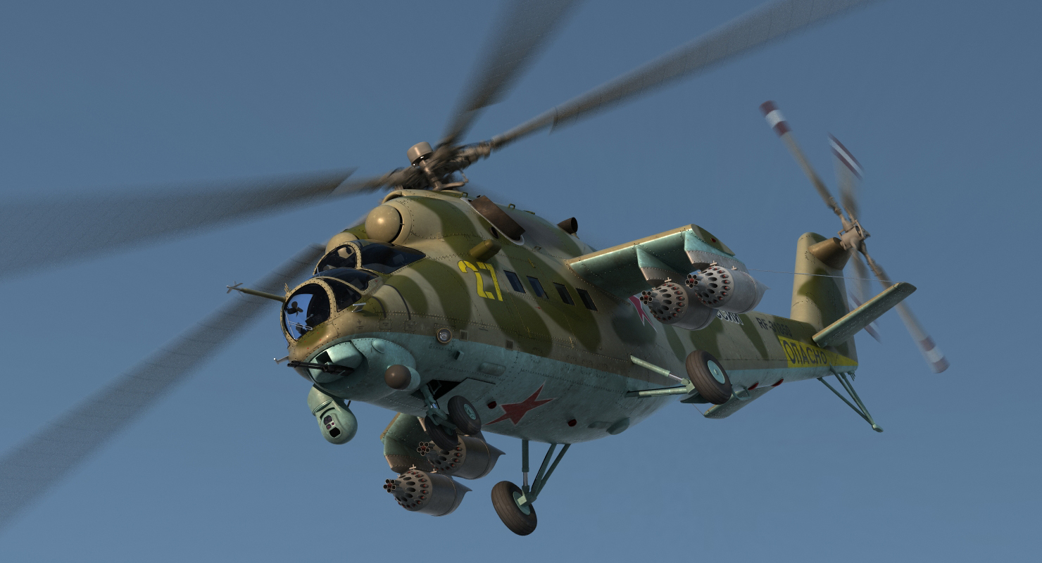 3D Russian Large Helicopter Gunship Mi 35M Rigged