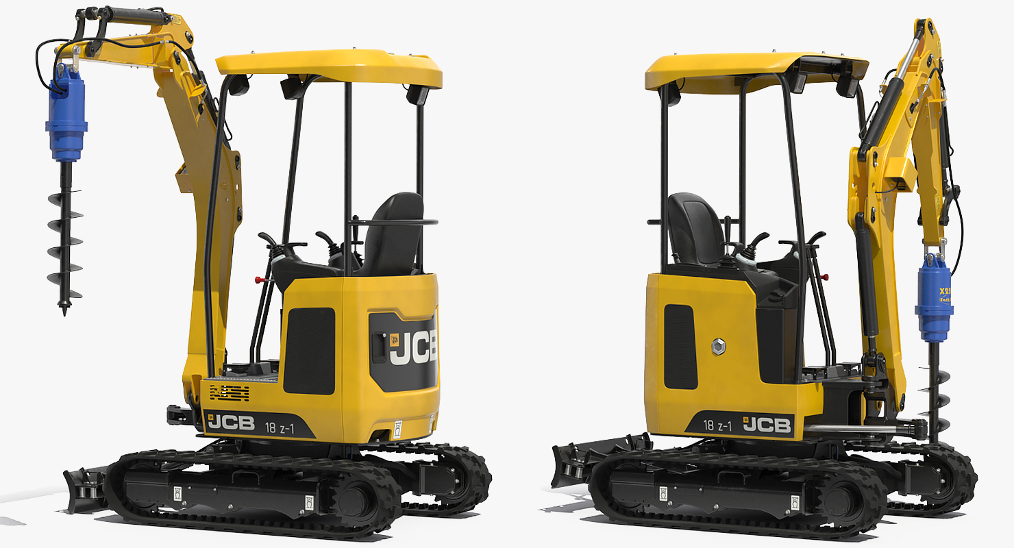 3D JCB 18Z1 Mini Excavator with Earth Drill X2500 Rigged model