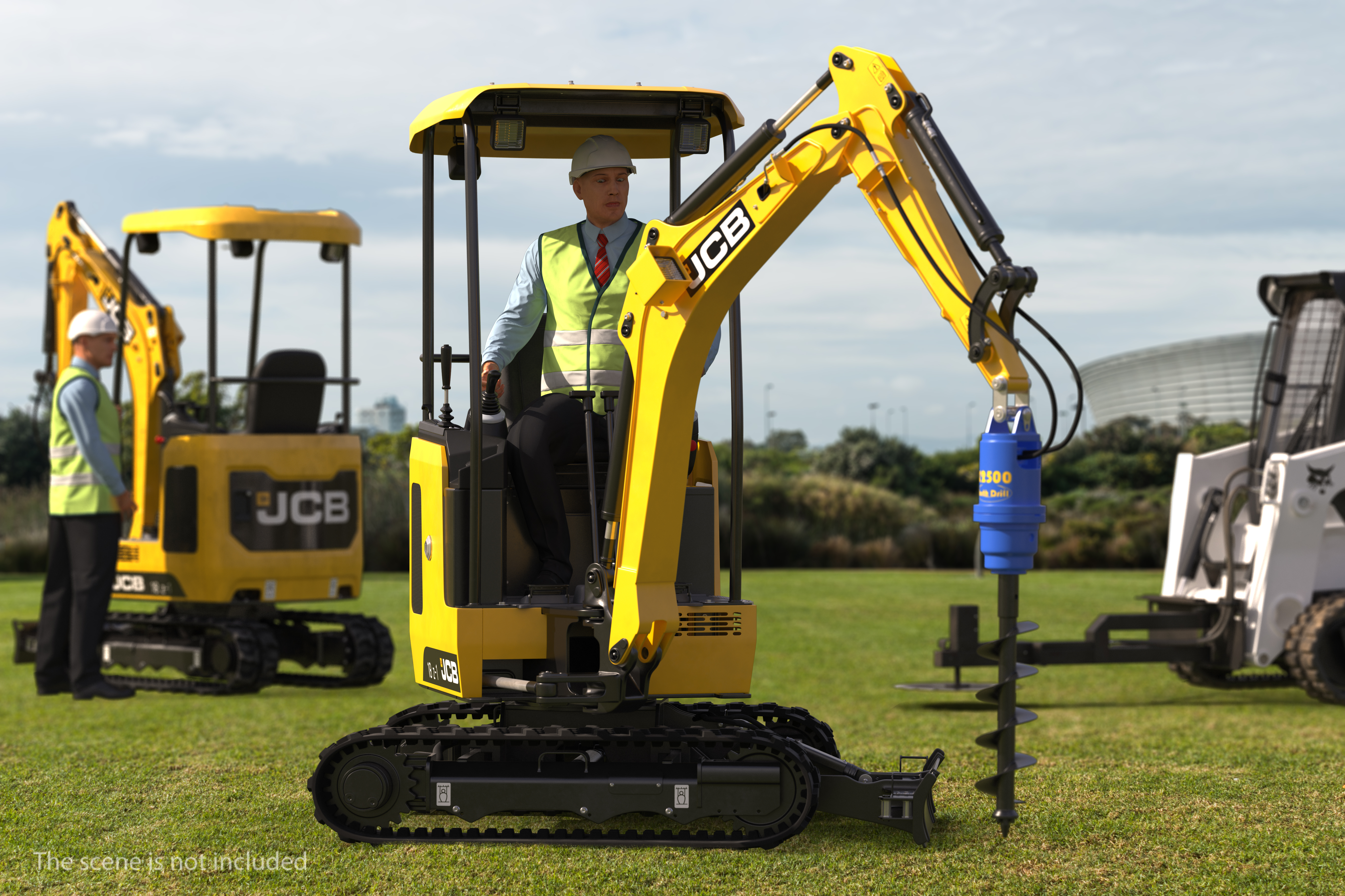 3D JCB 18Z1 Mini Excavator with Earth Drill X2500 Rigged model