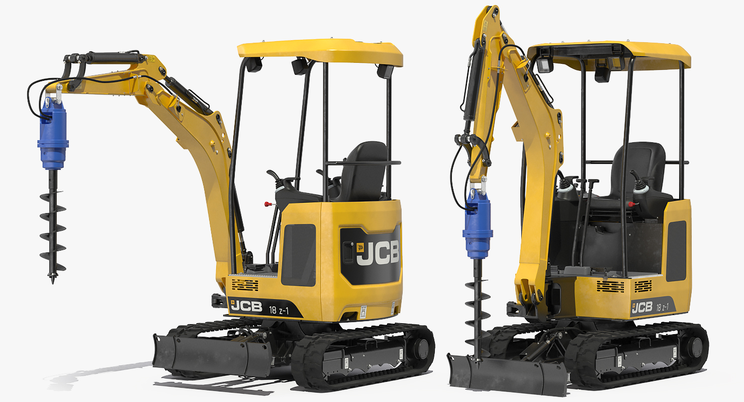 3D JCB 18Z1 Mini Excavator with Earth Drill X2500 Rigged model