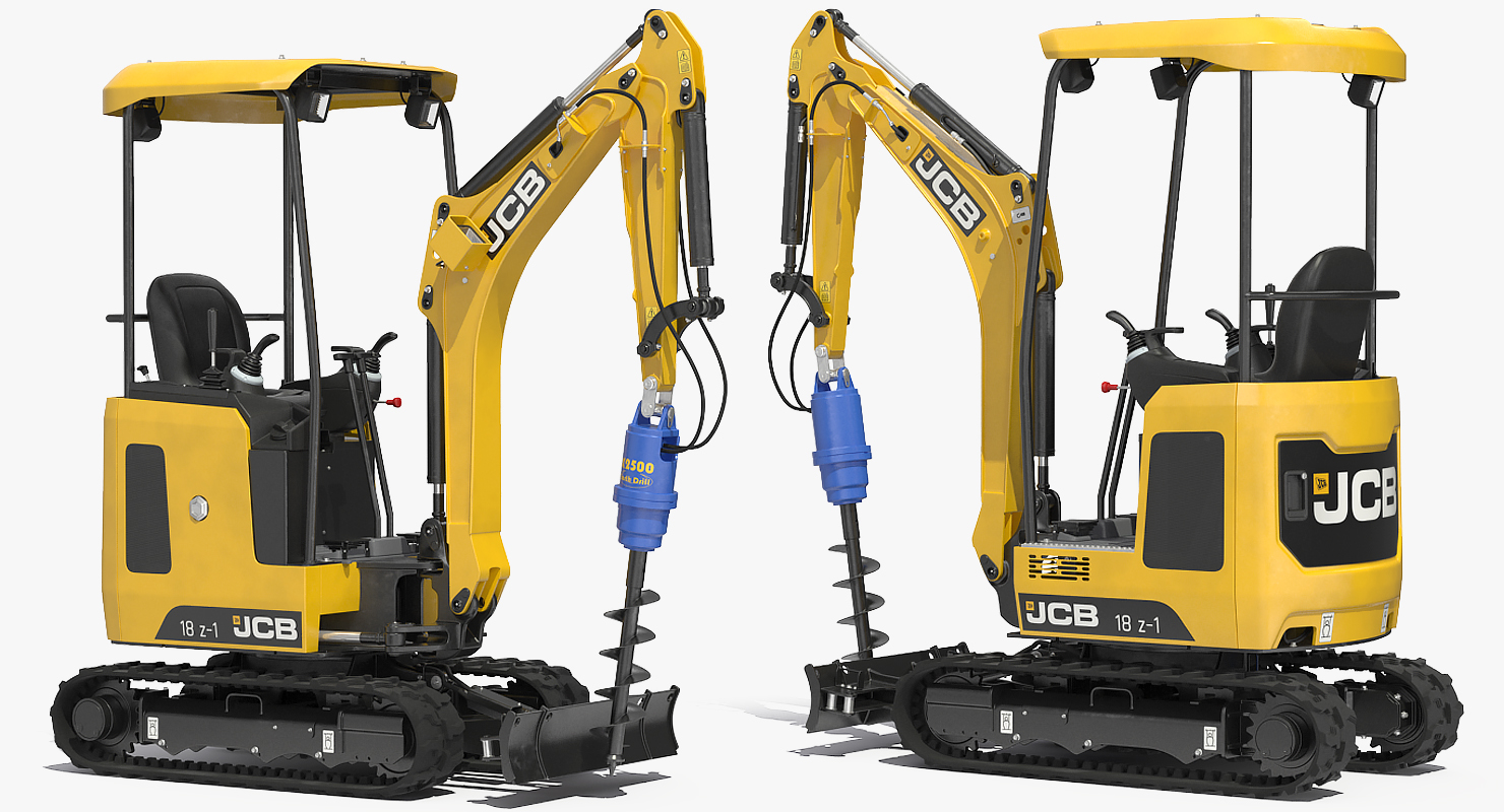 3D JCB 18Z1 Mini Excavator with Earth Drill X2500 Rigged model