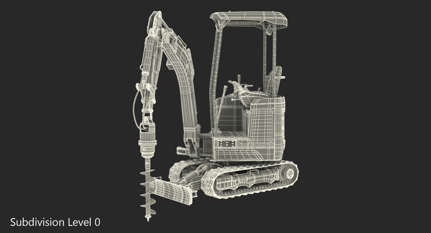 3D JCB 18Z1 Mini Excavator with Earth Drill X2500 Rigged model