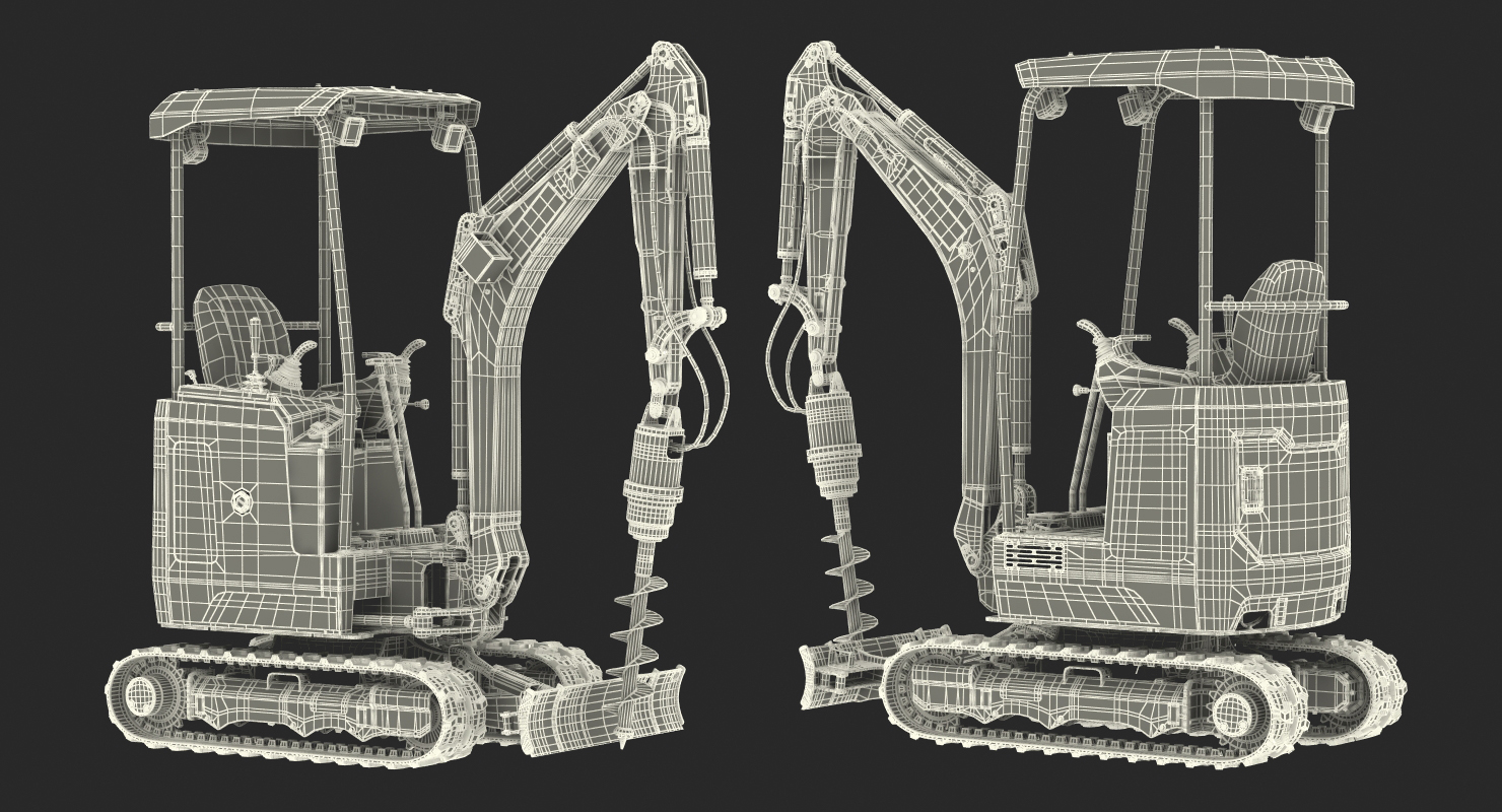 3D JCB 18Z1 Mini Excavator with Earth Drill X2500 Rigged model