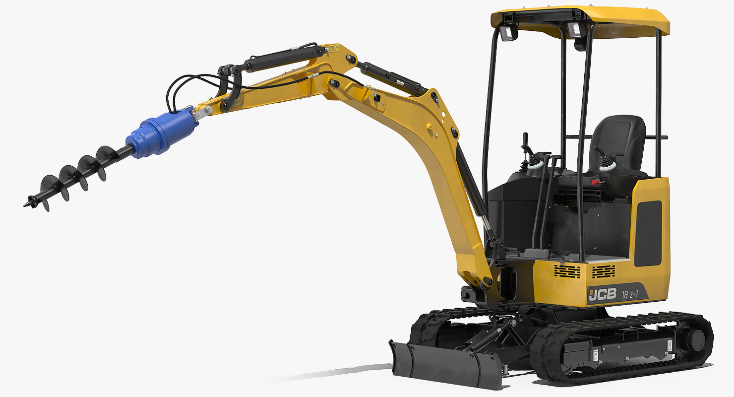 3D JCB 18Z1 Mini Excavator with Earth Drill X2500 Rigged model