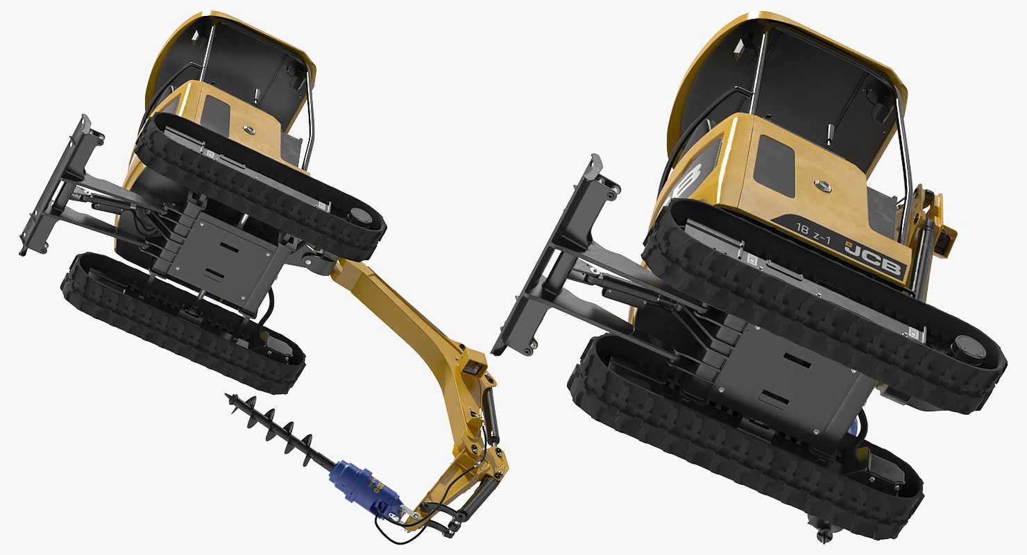 3D JCB 18Z1 Mini Excavator with Earth Drill X2500 Rigged model