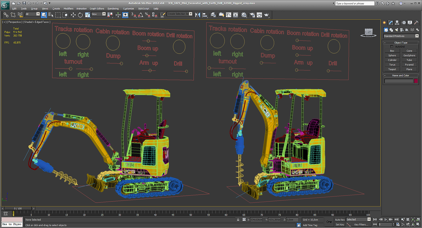 3D JCB 18Z1 Mini Excavator with Earth Drill X2500 Rigged model