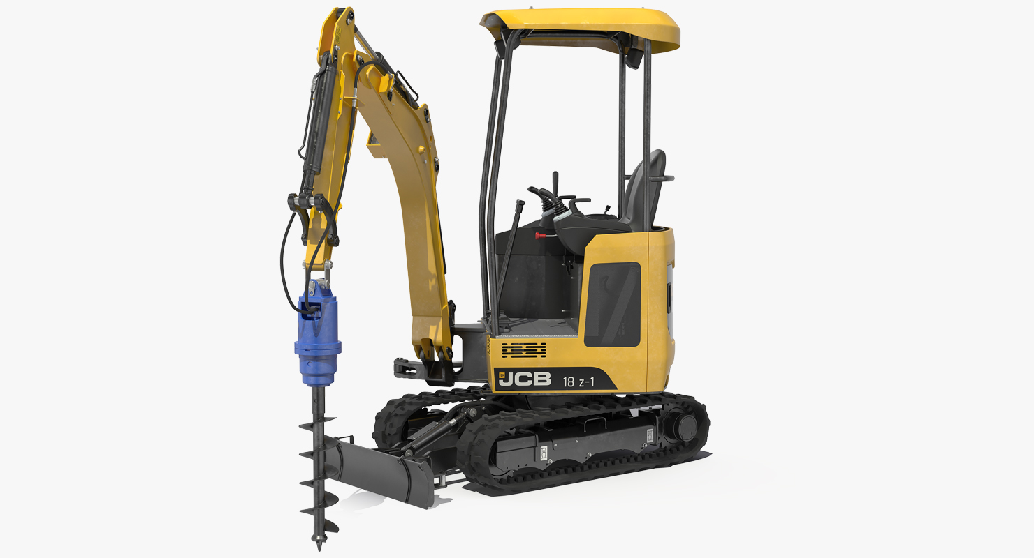 3D JCB 18Z1 Mini Excavator with Earth Drill X2500 Rigged model