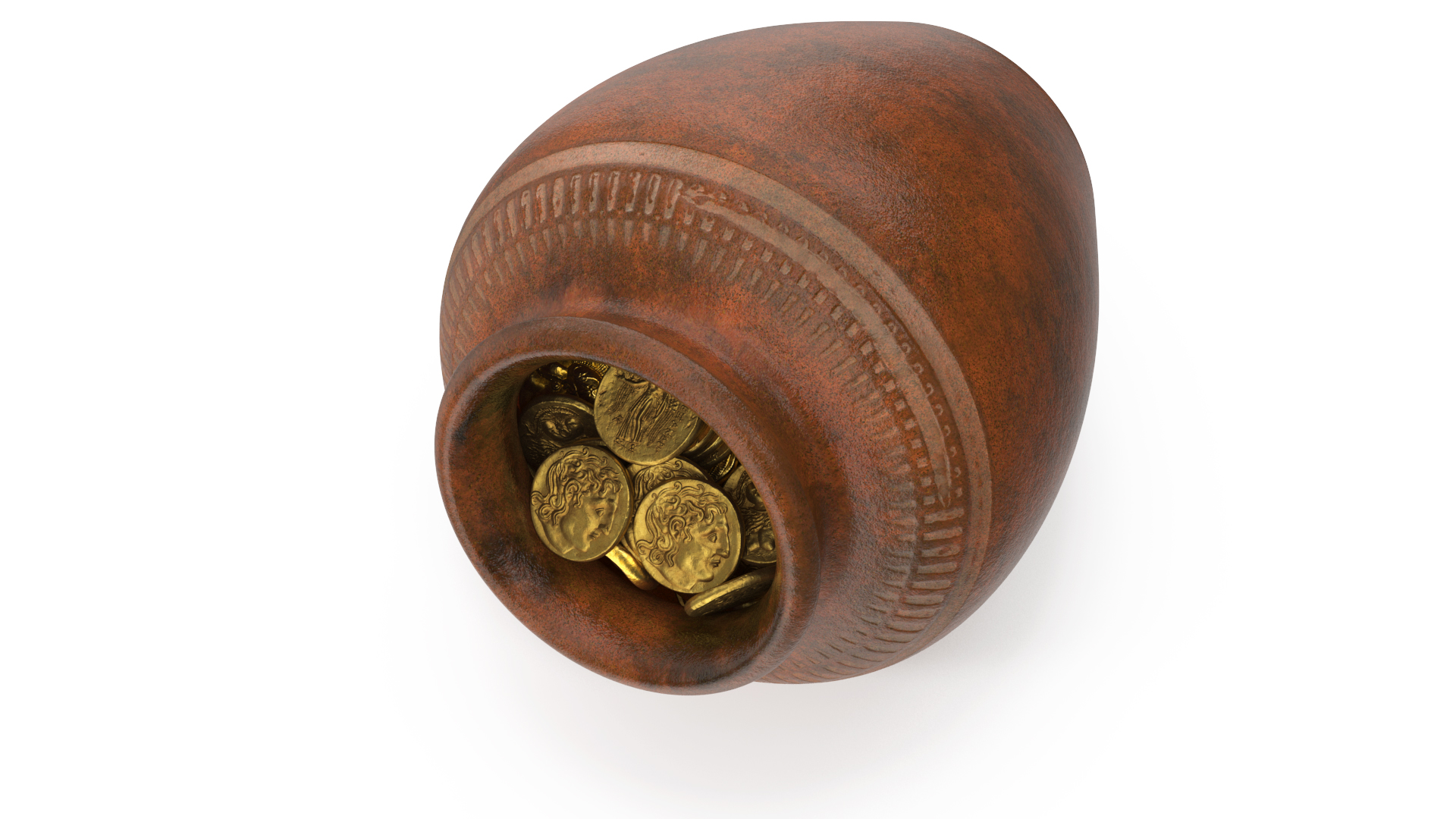 3D Old Clay Pot Full of Gold Coins