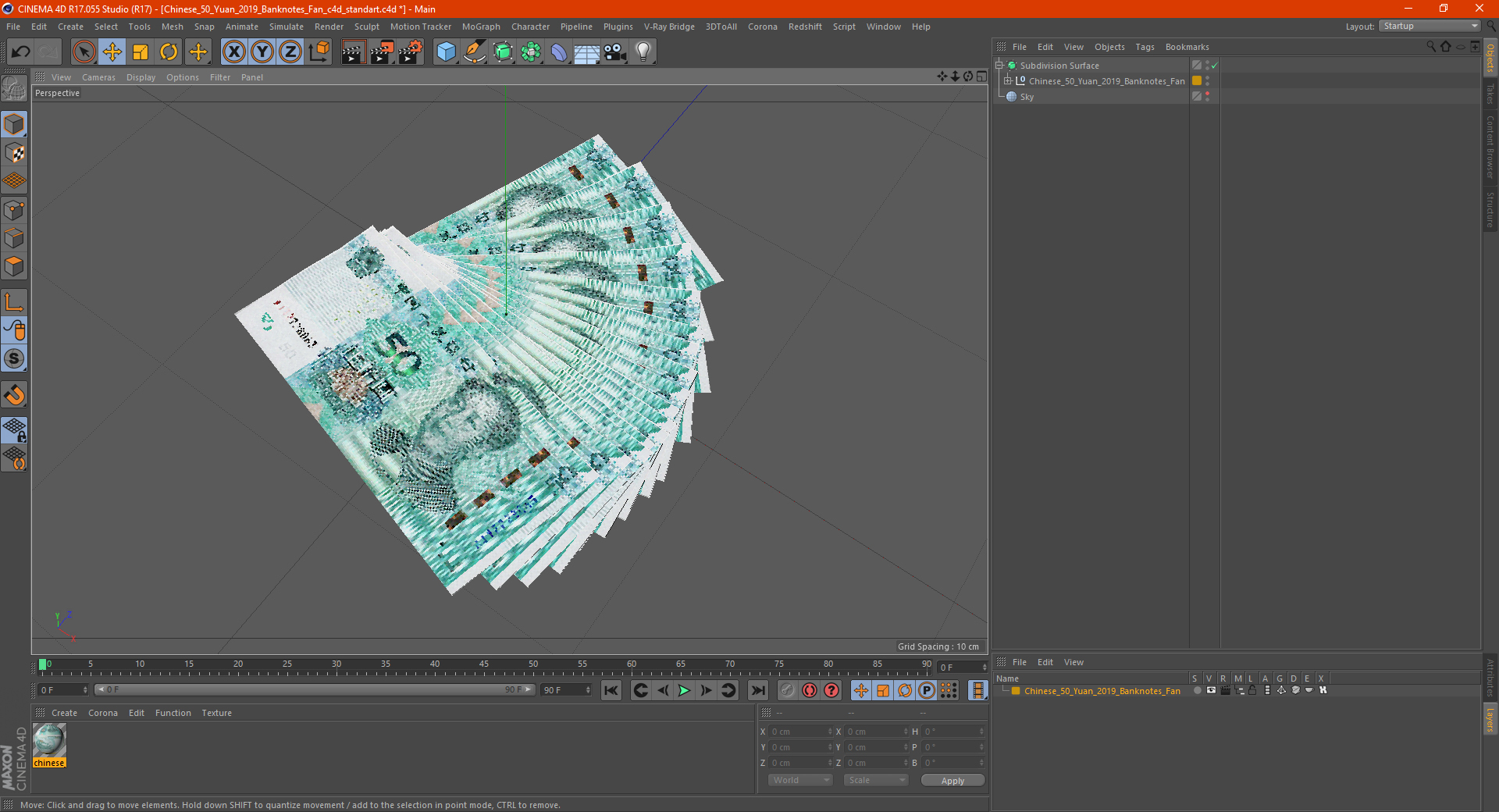 Chinese 50 Yuan 2019 Banknotes Fan 3D model