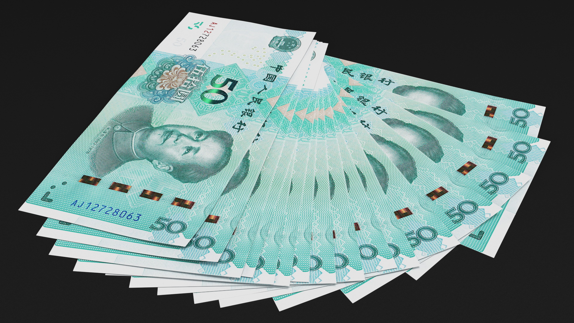 Chinese 50 Yuan 2019 Banknotes Fan 3D model