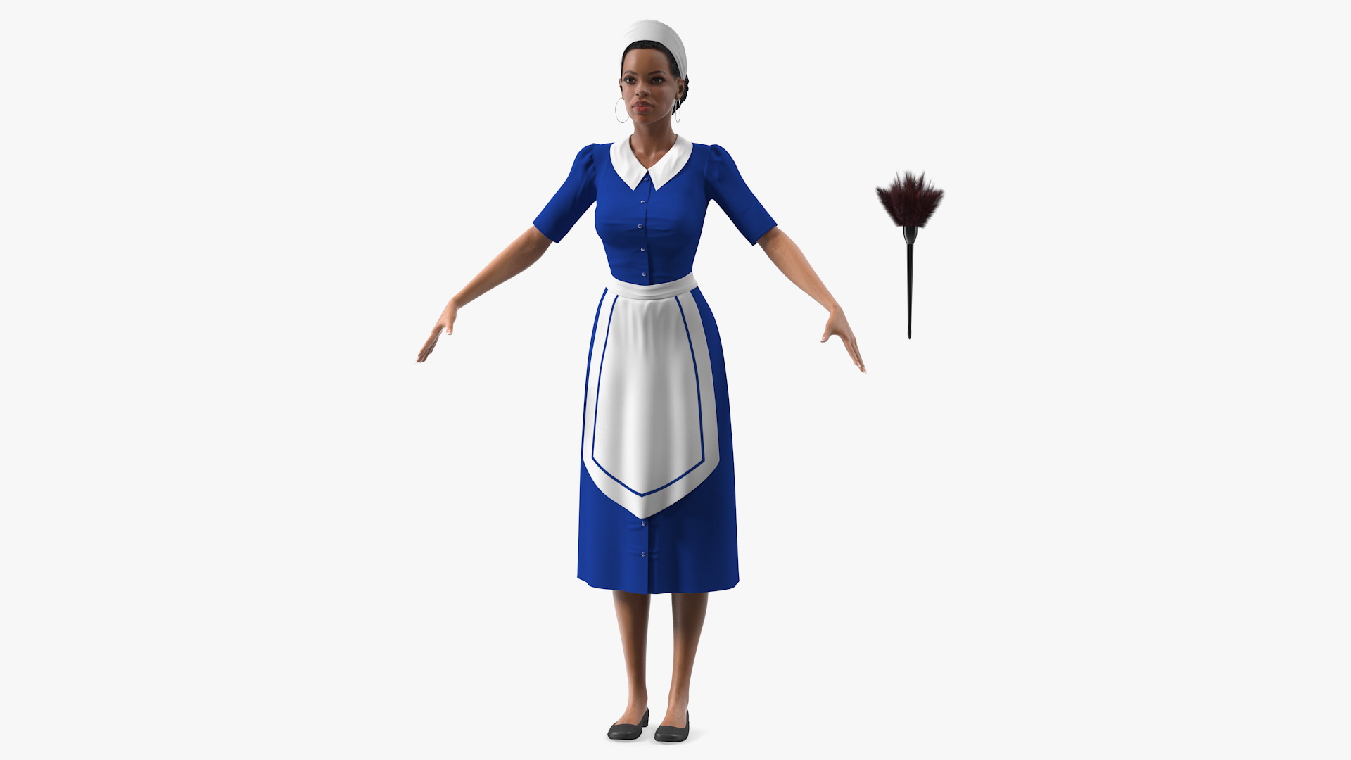 3D Light Skin Black Maid T Pose model