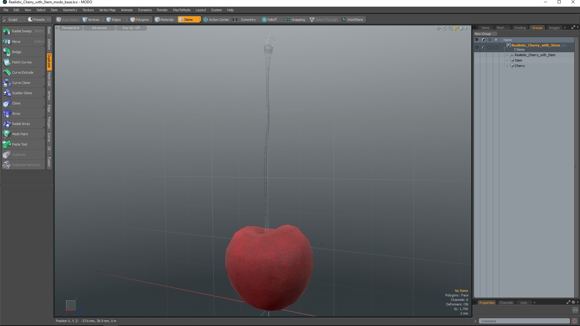 3D Realistic Cherry with Stem