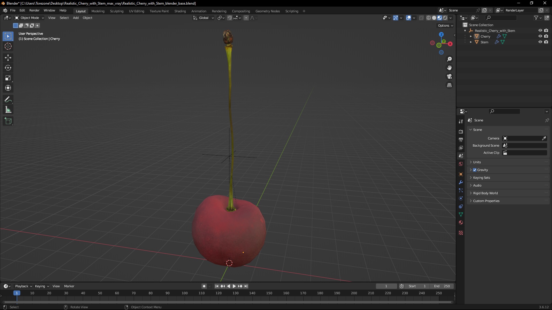 3D Realistic Cherry with Stem