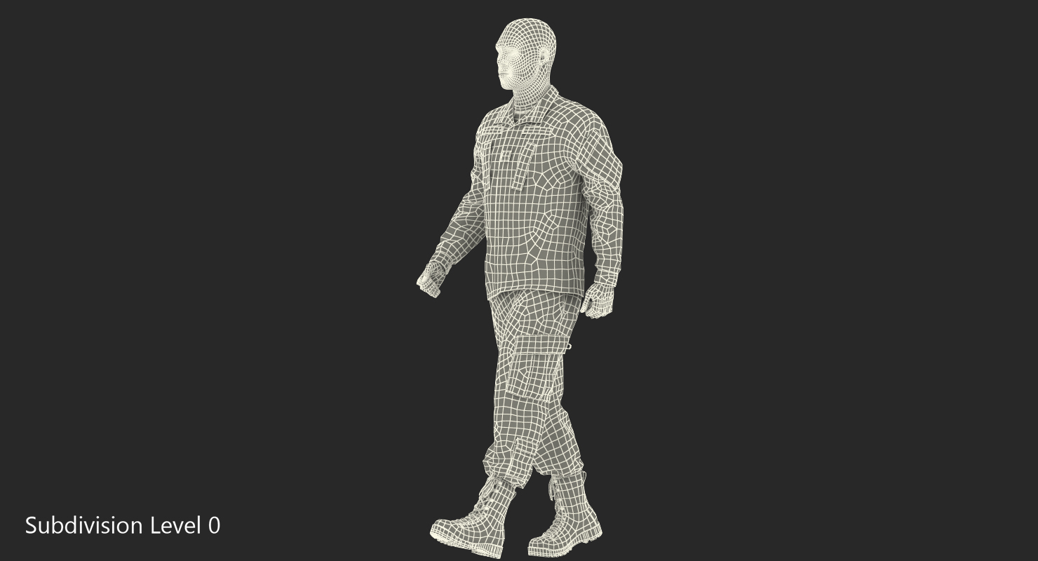 3D US Soldier Camouflage Walking Fur model