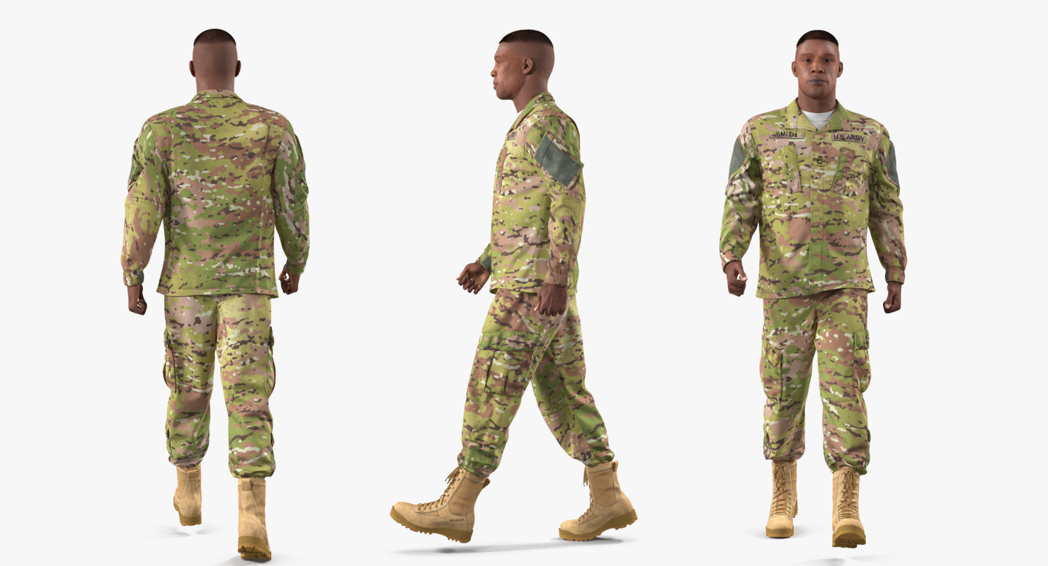 3D US Soldier Camouflage Walking Fur model