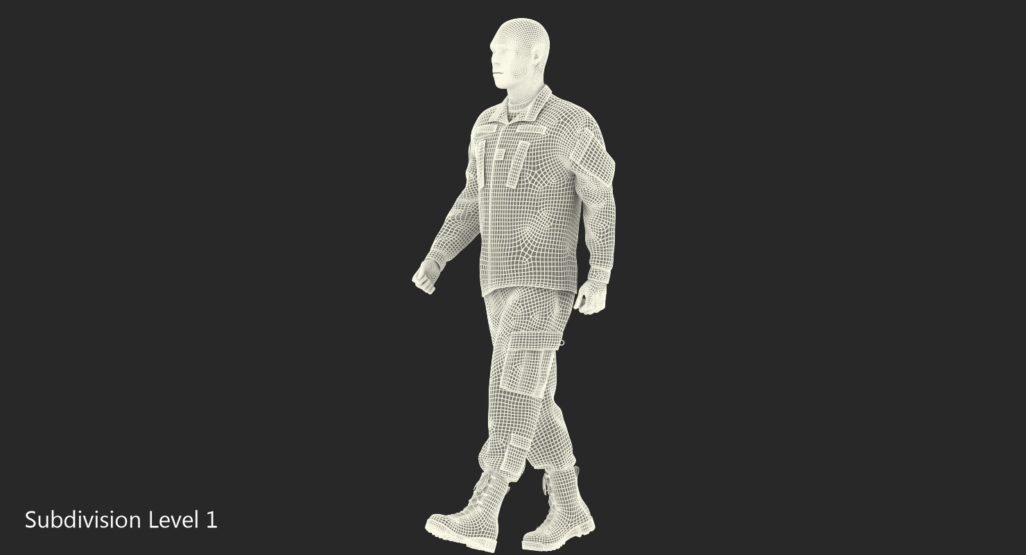 3D US Soldier Camouflage Walking Fur model