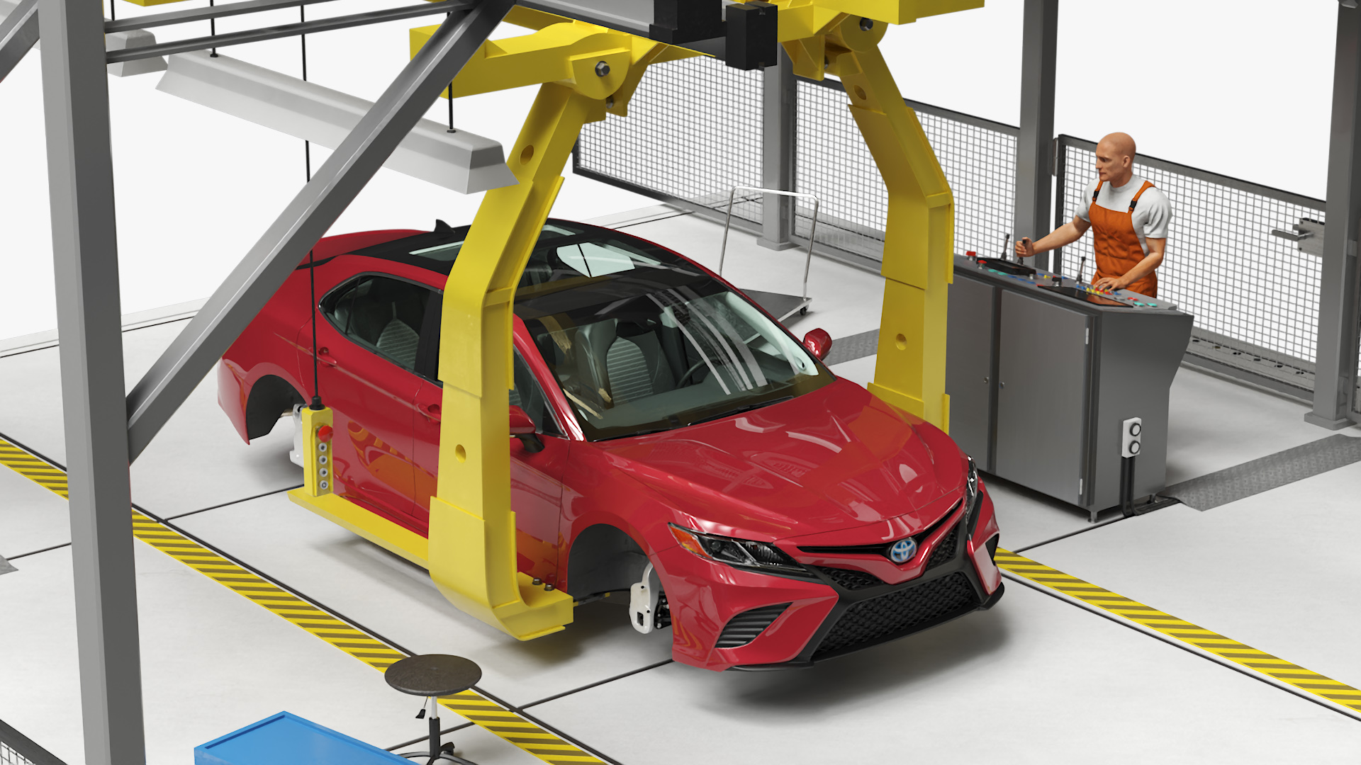 Automatic Toyota Body Line and Worker 3D