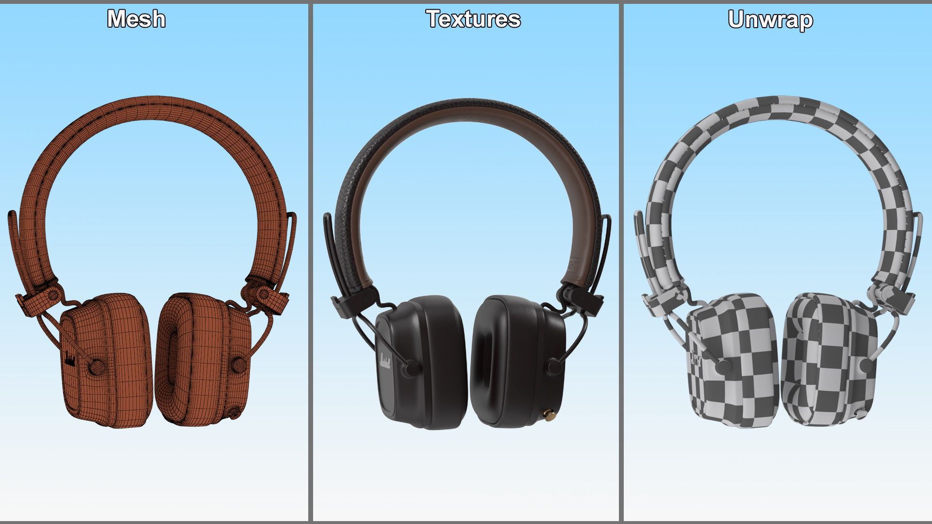 Marshall Headphones Brown Rigged 3D