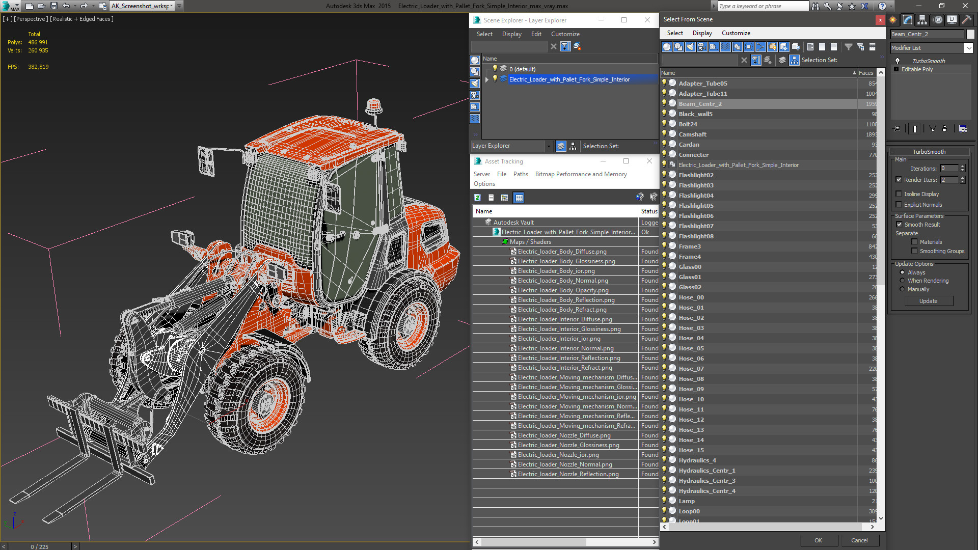 3D Electric Loader with Pallet Fork Simple Interior model