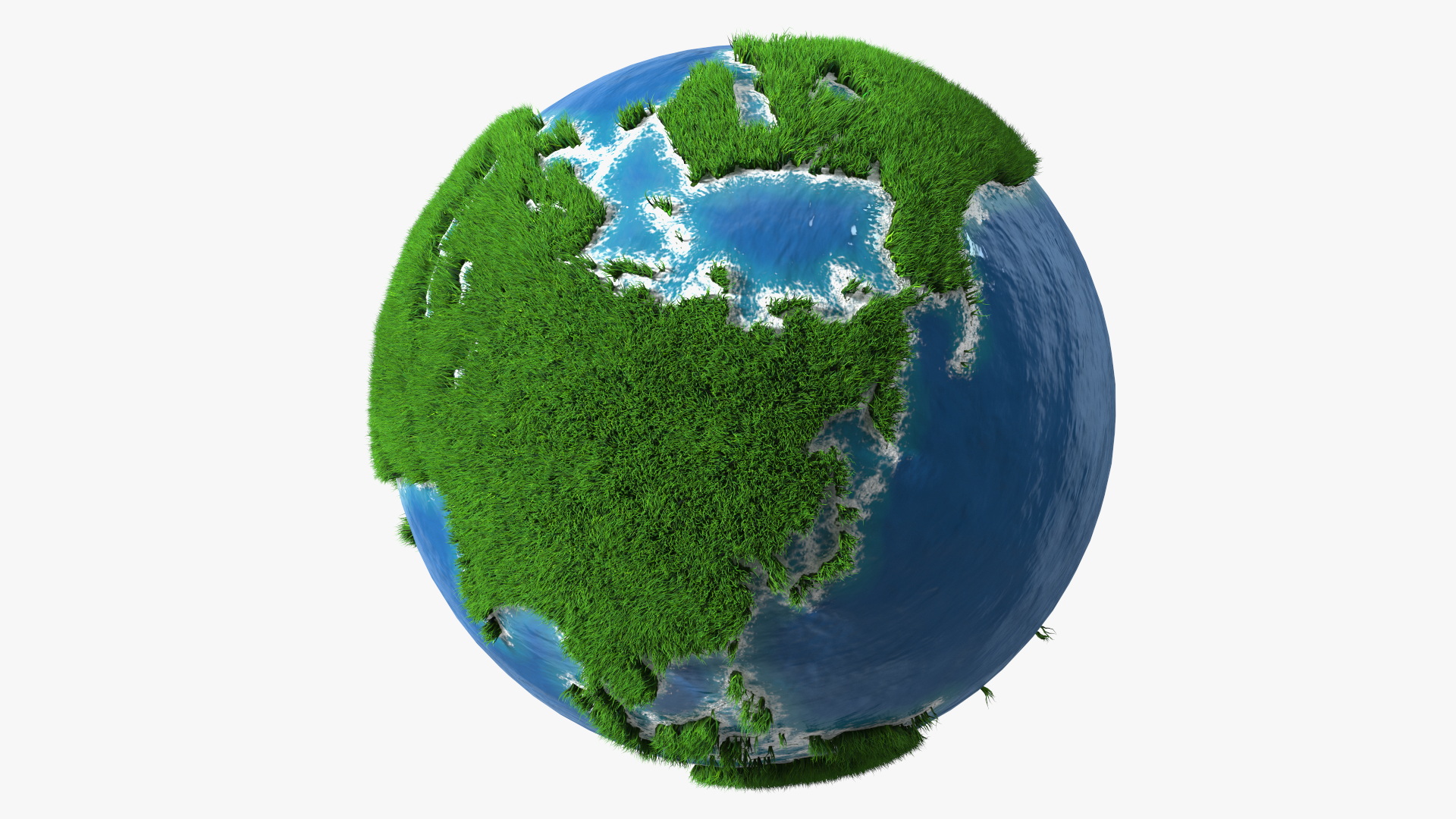 3D Stylized Earth Globe with Green Grass Fur