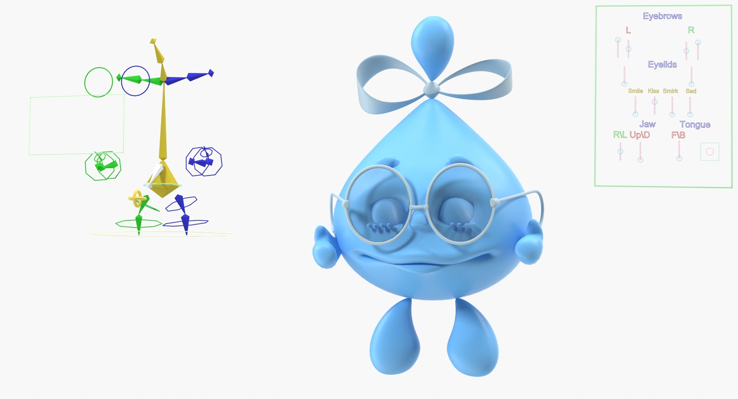 3D Water Droplet Cartoon Lady Character Rigged model