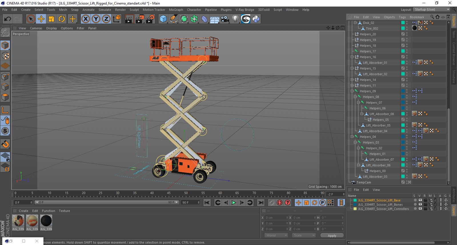 JLG 3394RT Scissor Lift Rigged for Cinema 4D 3D model