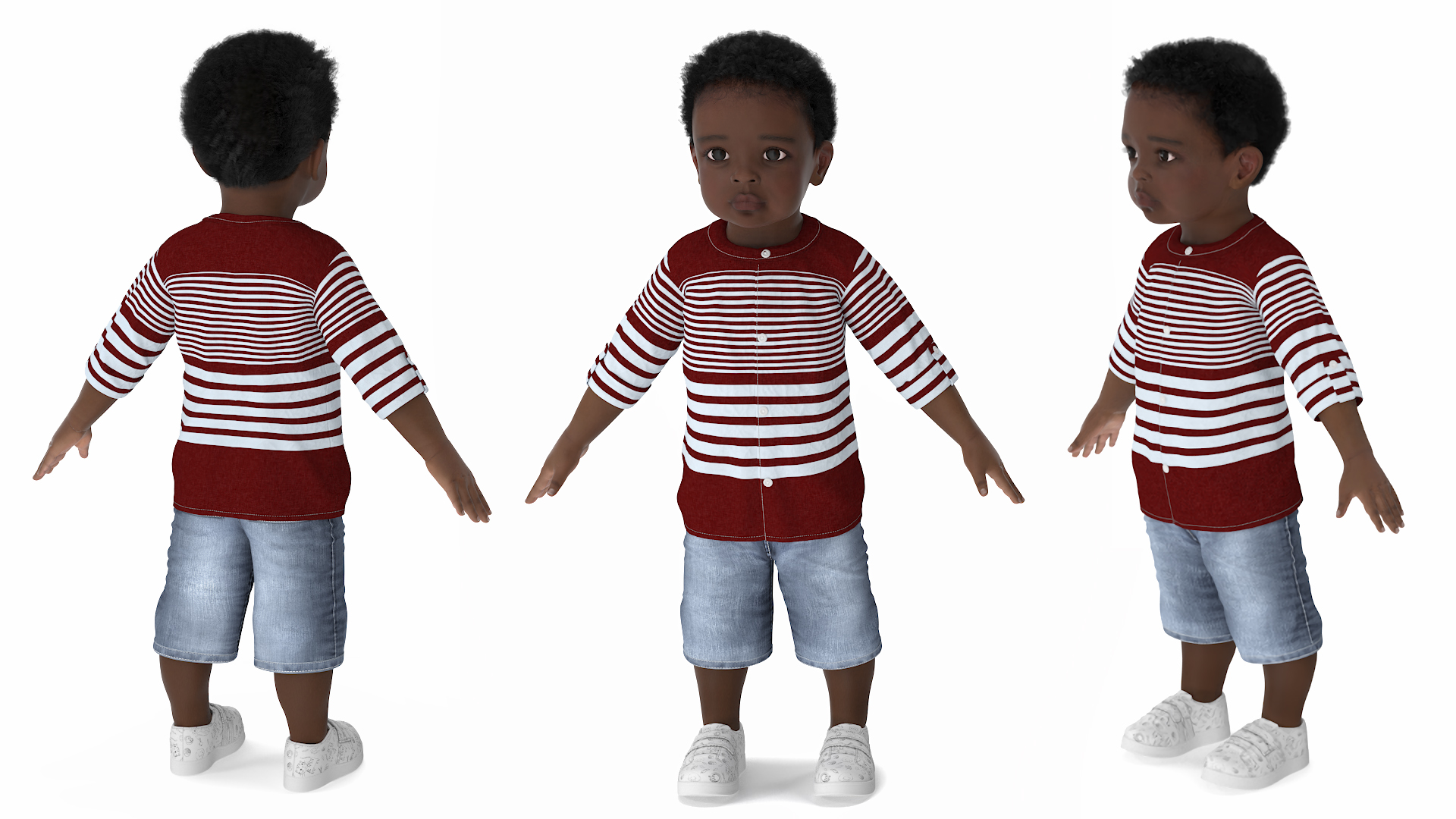 3D Black Baby Boy Outdoor in Summer Outfit A-Pose