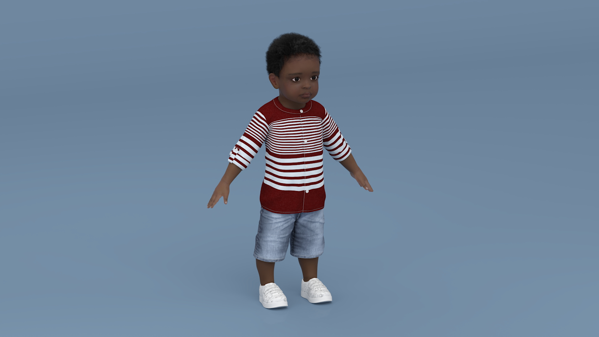 3D Black Baby Boy Outdoor in Summer Outfit A-Pose