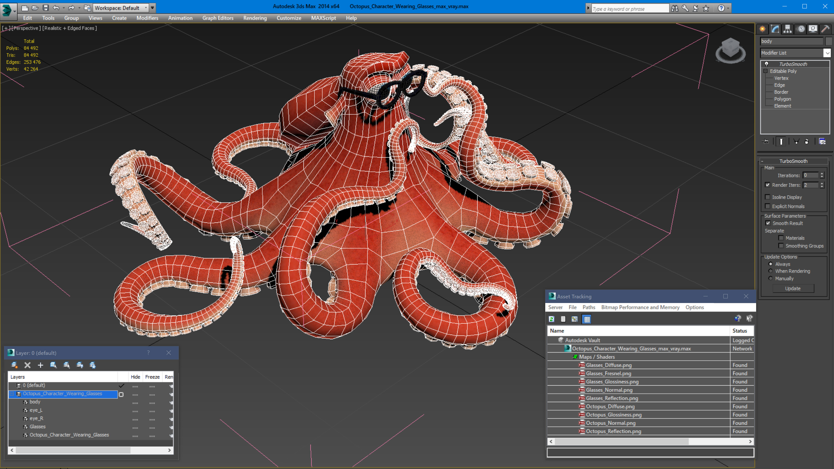 3D Octopus Character Wearing Glasses model