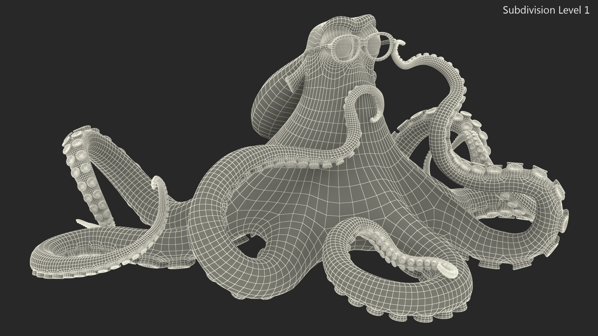 3D Octopus Character Wearing Glasses model