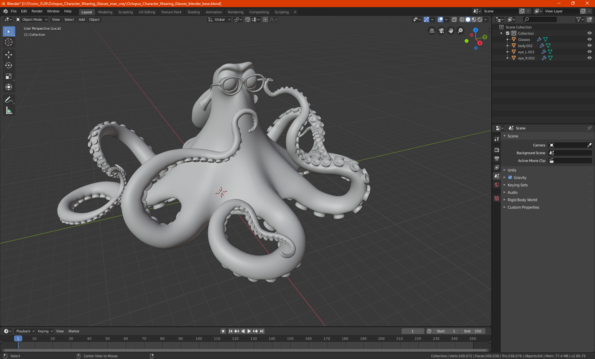 3D Octopus Character Wearing Glasses model