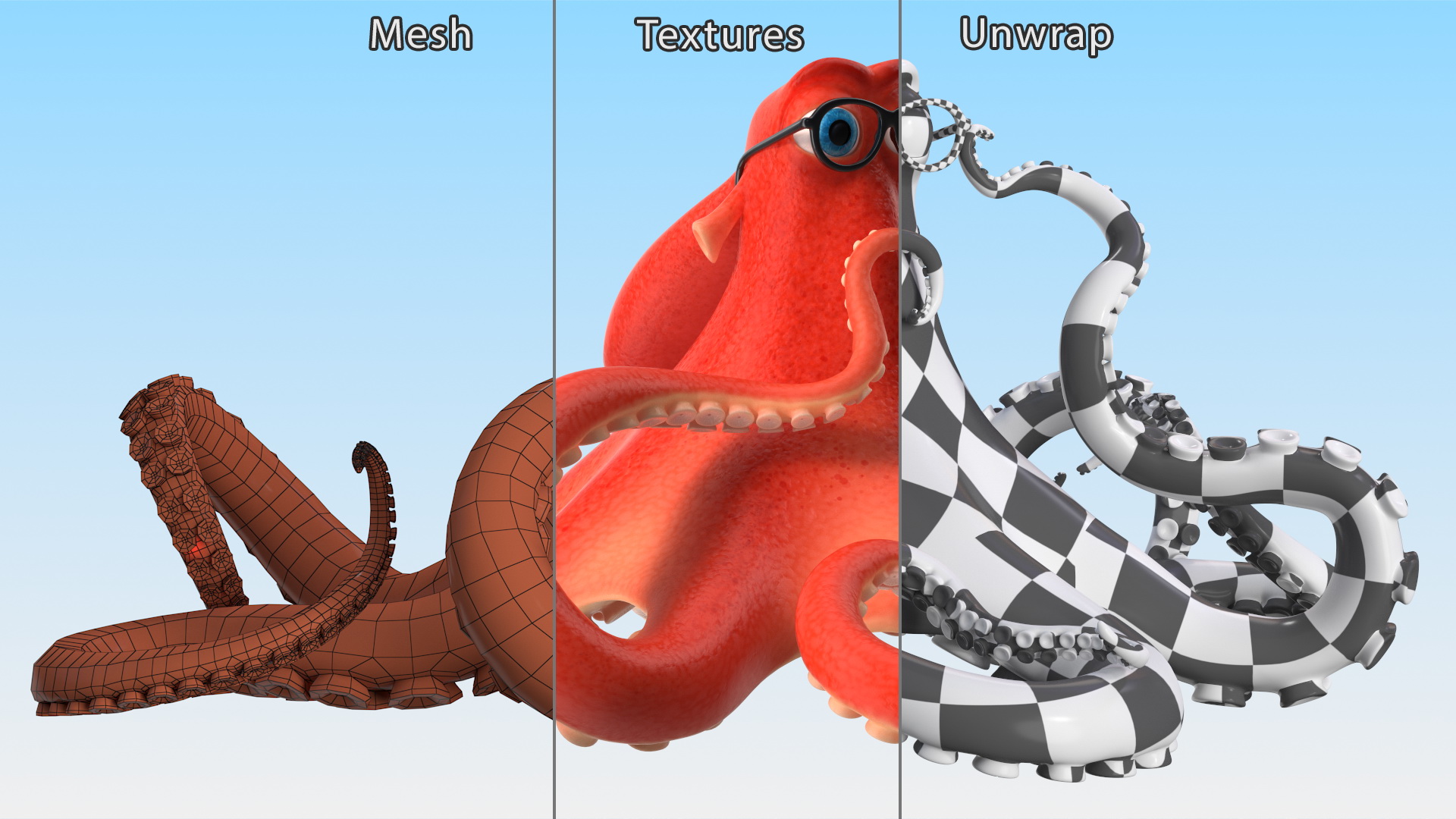 3D Octopus Character Wearing Glasses model