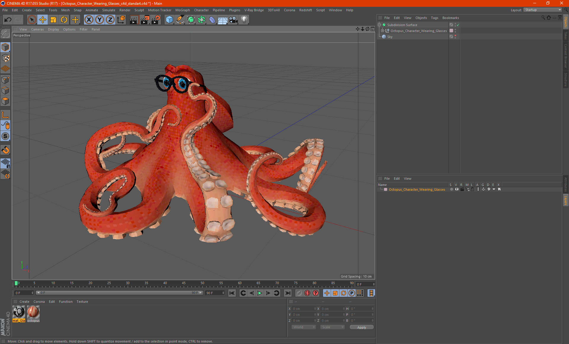 3D Octopus Character Wearing Glasses model