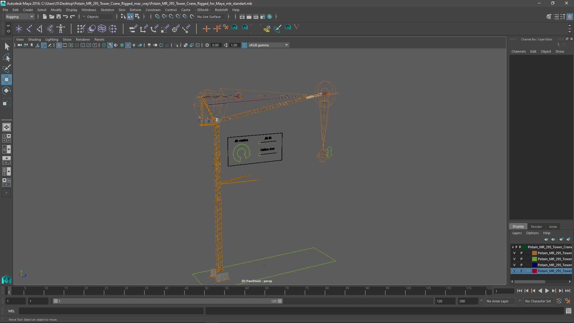 3D Potain MR 295 Tower Crane Rigged for Maya