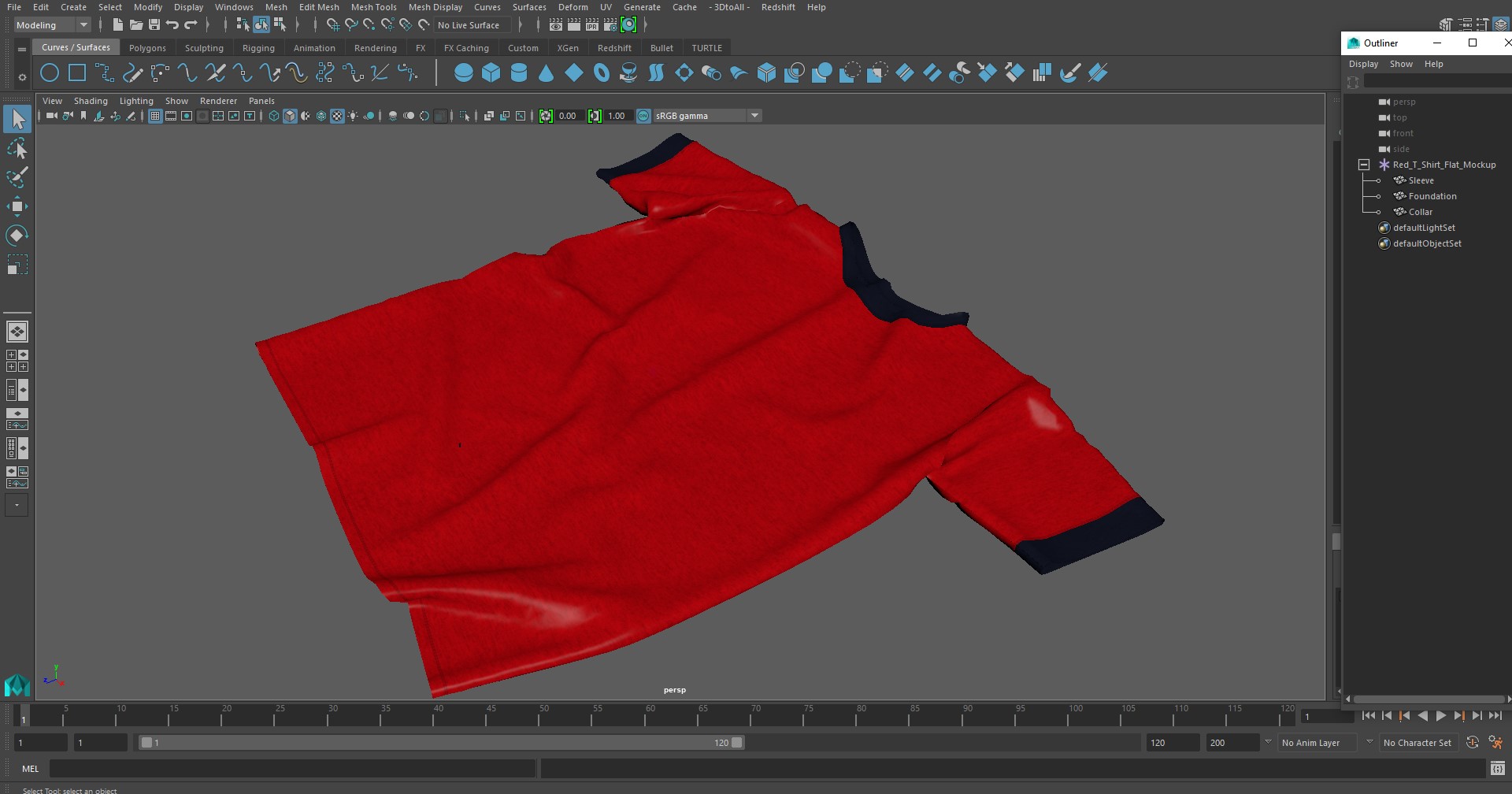 3D Red T-Shirt Flat Mockup model