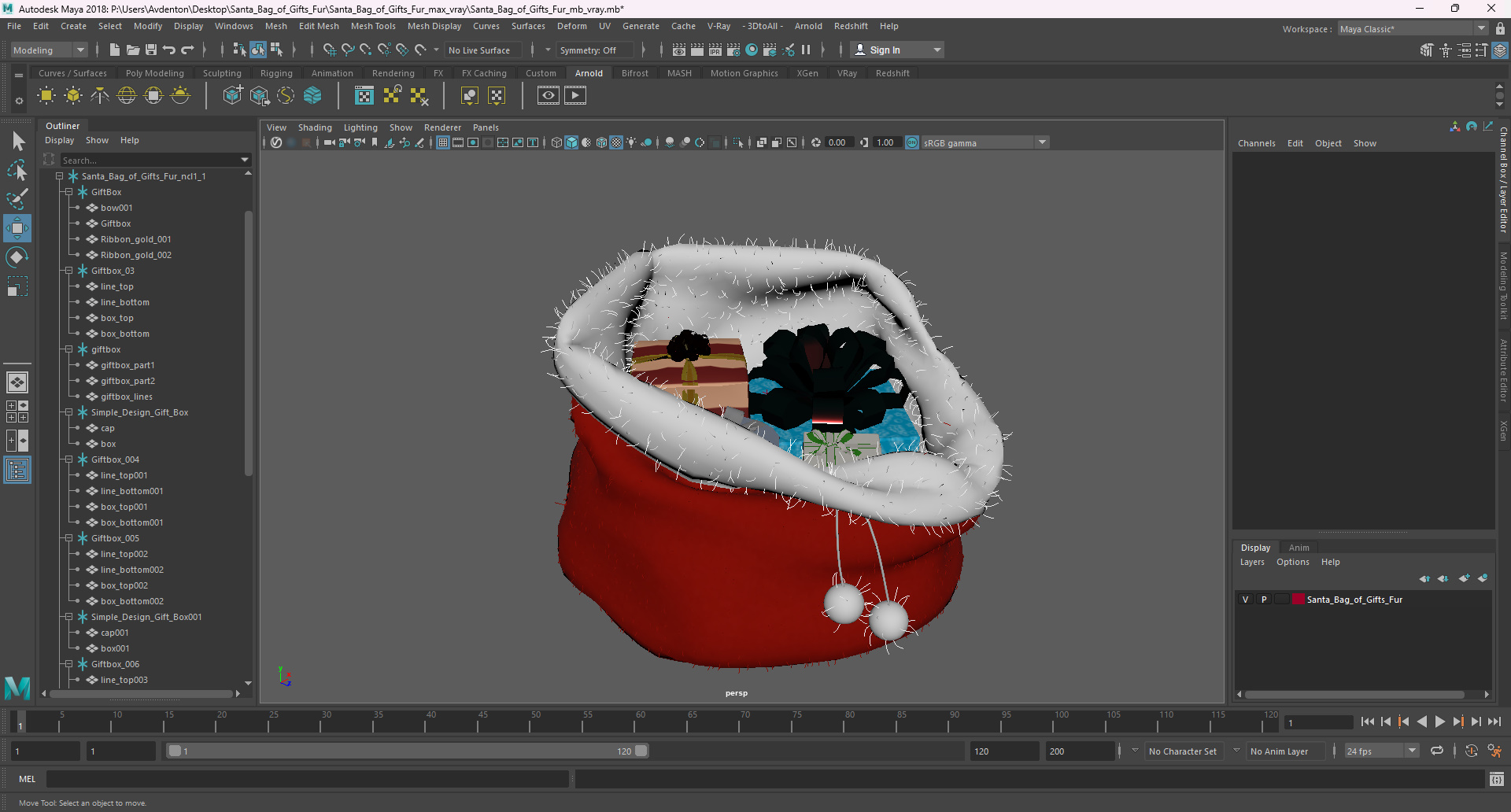 3D model Santa Bag of Gifts Fur for Vray Fur