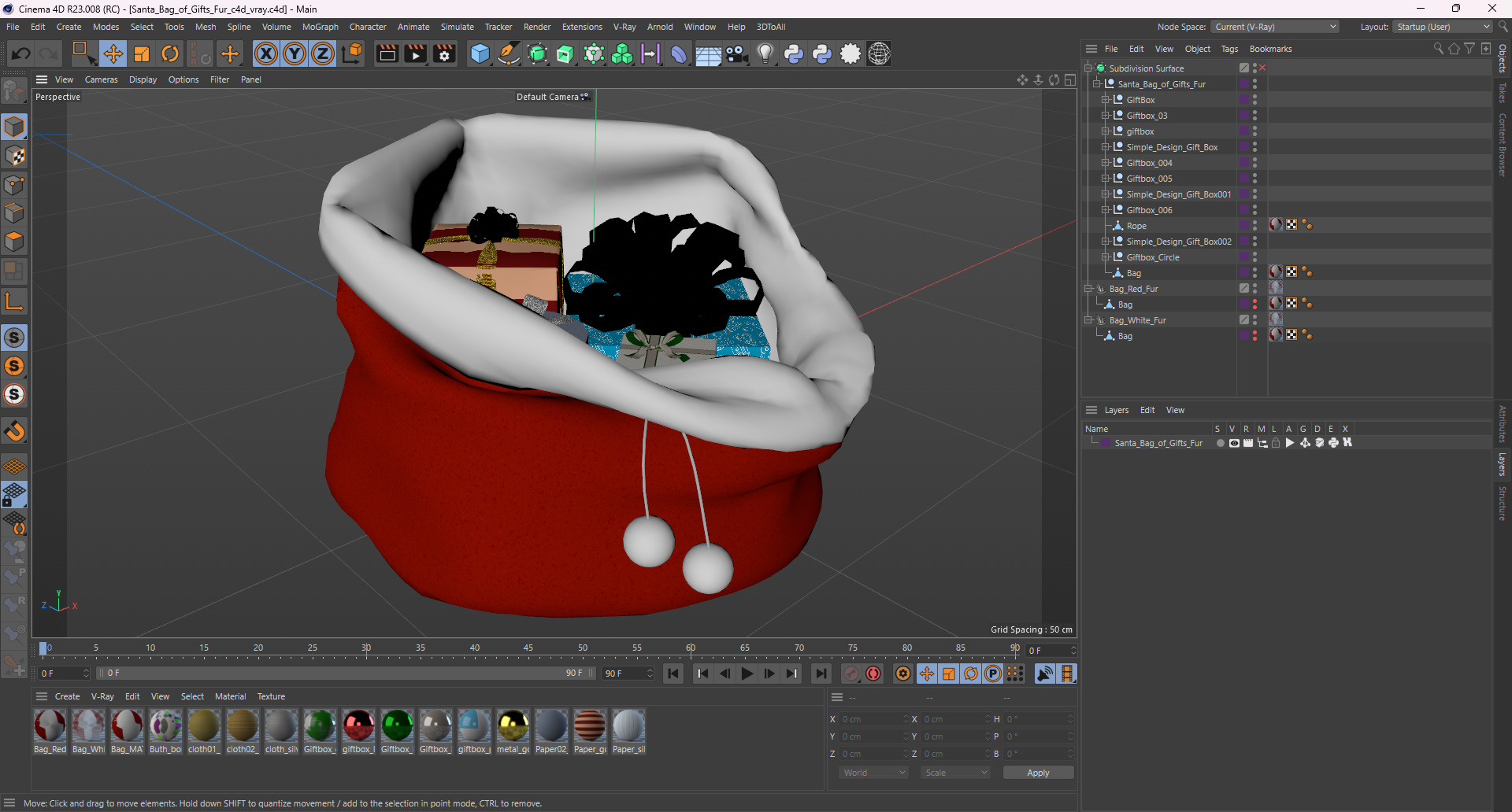 3D model Santa Bag of Gifts Fur for Vray Fur