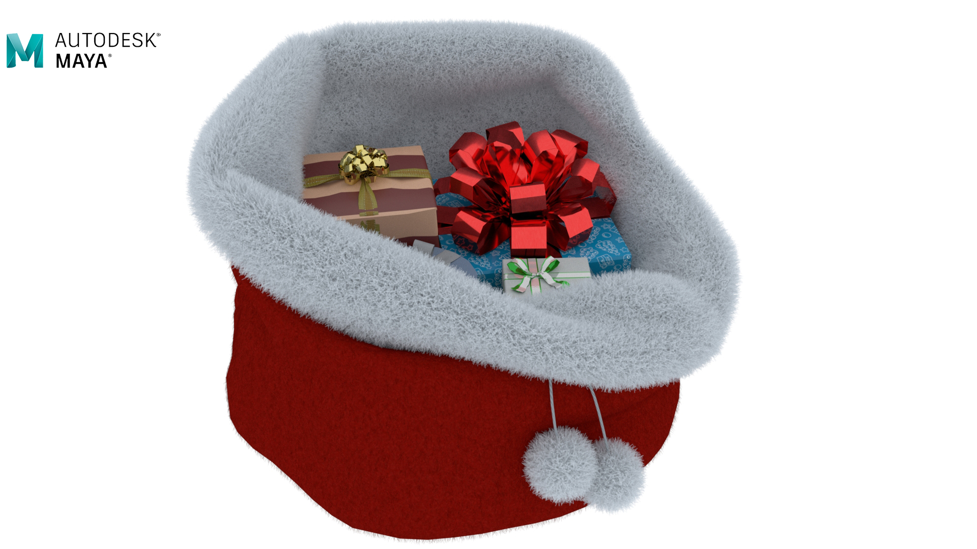 3D model Santa Bag of Gifts Fur for Vray Fur