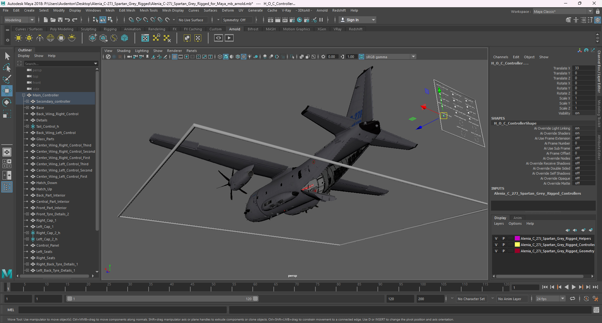 3D Alenia C-27J Spartan Grey Rigged for Maya