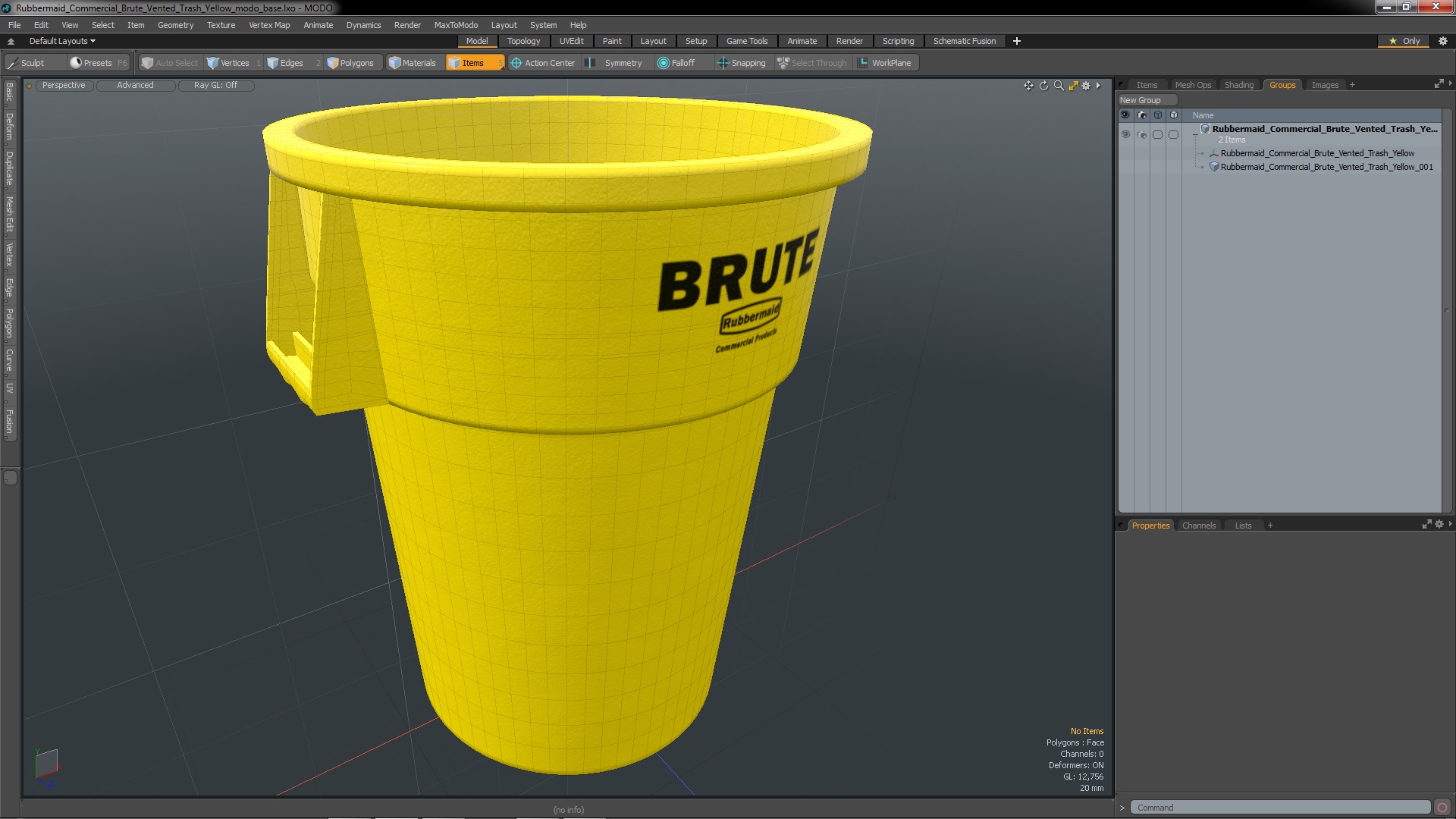 Rubbermaid Commercial Brute Vented Trash Yellow 3D