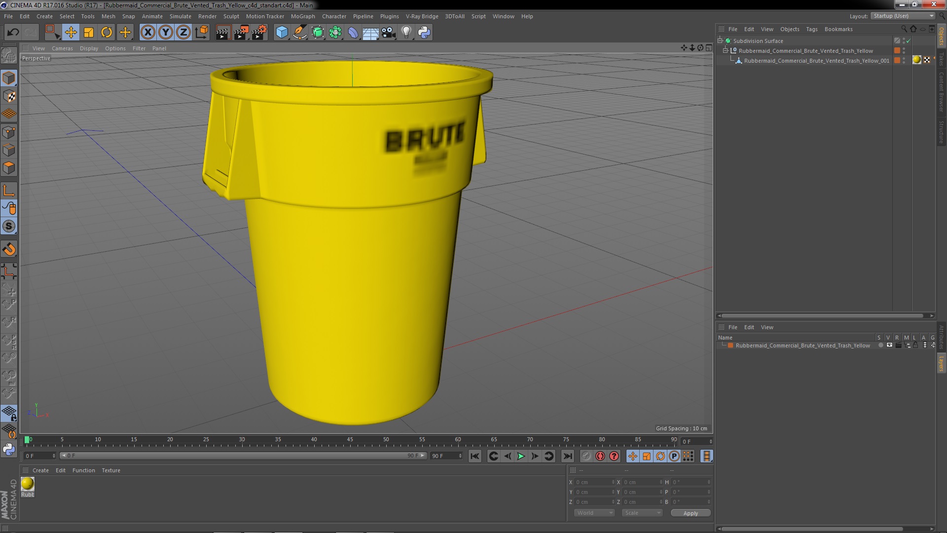 Rubbermaid Commercial Brute Vented Trash Yellow 3D