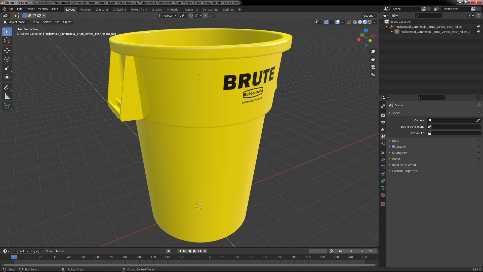 Rubbermaid Commercial Brute Vented Trash Yellow 3D