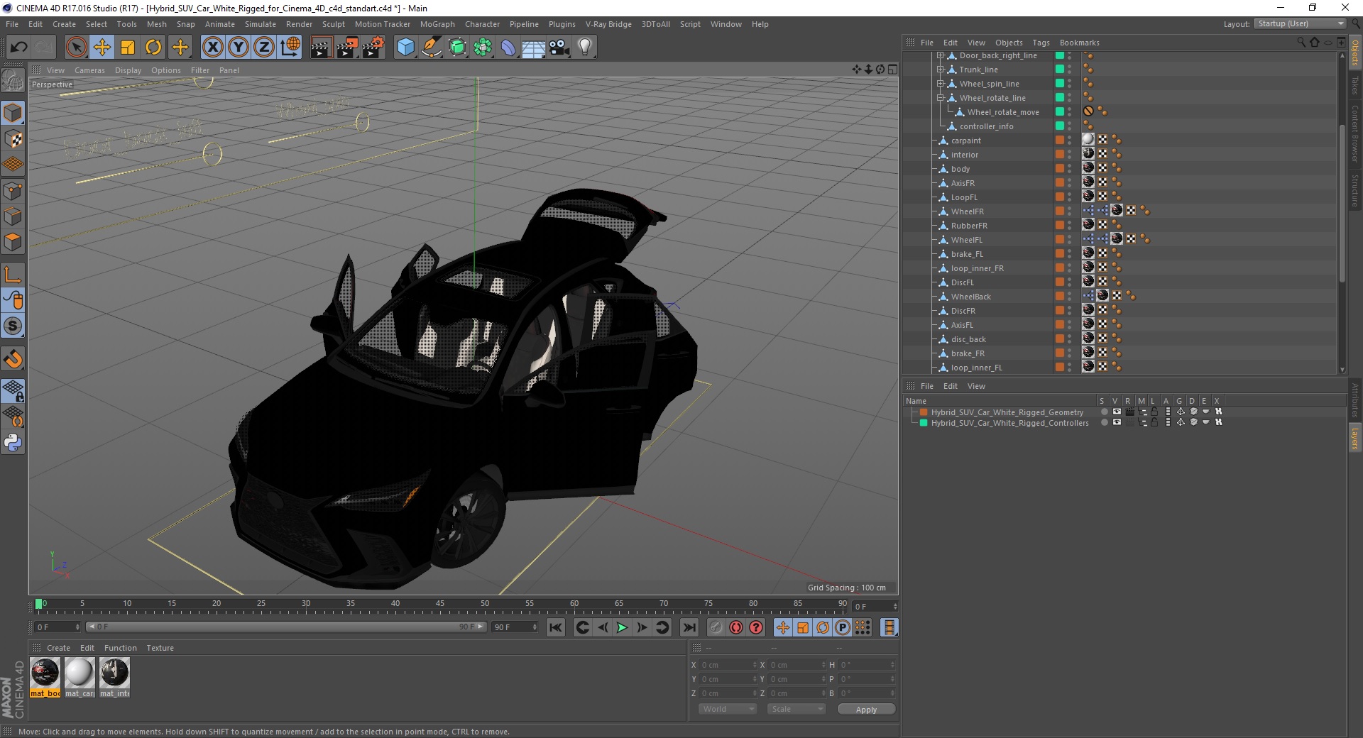 3D Hybrid SUV Car White Rigged for Cinema 4D